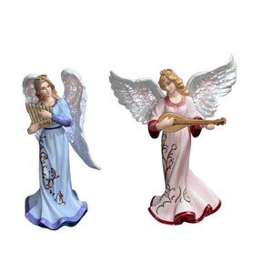 Thomas Kinkade Nativity "Heavens Melody" & "Heavens Song" Angel Figurines